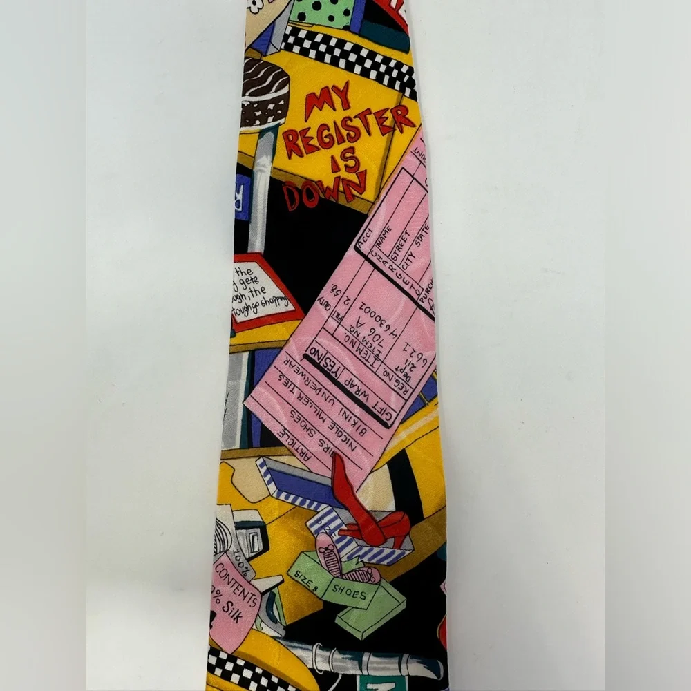 Vintage 1991 Nicole Miller Men‎ Silk Neck Tie Shop Til You Drop Necktie 55x3.5